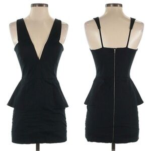 Michelle Mason Y2K Suiting Peplum Mini Dress Plunging V Sleeveless Black 6